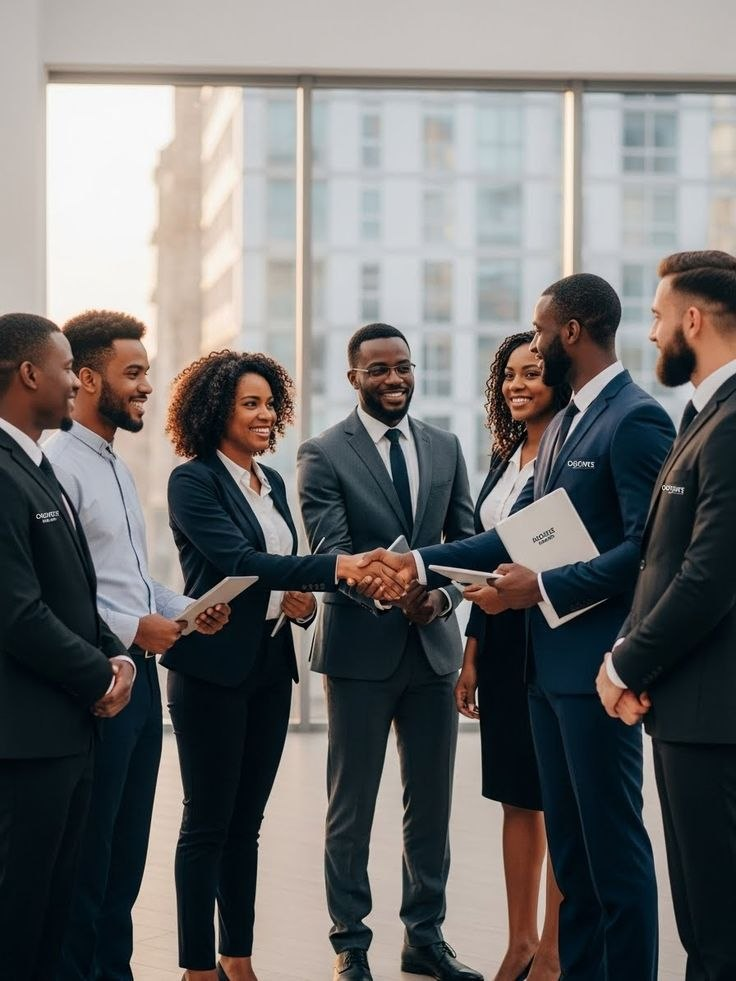 Business Movers team welcoming new partners with a handshake